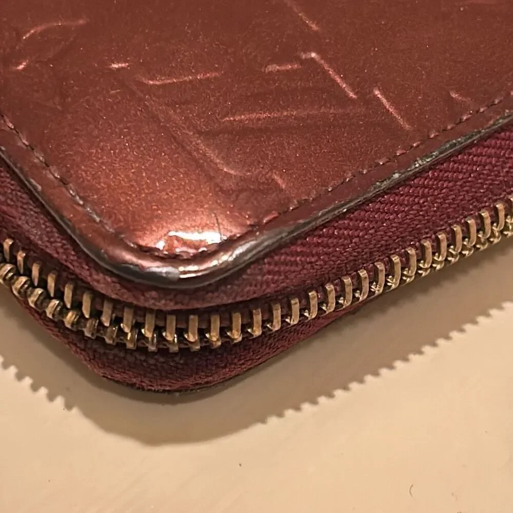 Louis Vuitton Vernis Zip Around Long Wallet Merlot Shiny Dark Red Logo Print LV